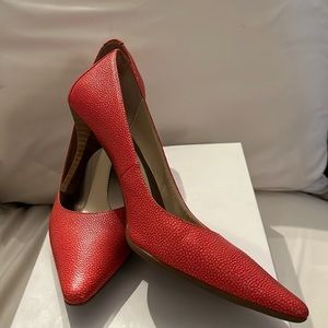 Calvin Klein coral pumps stiletto wood stacked heel.